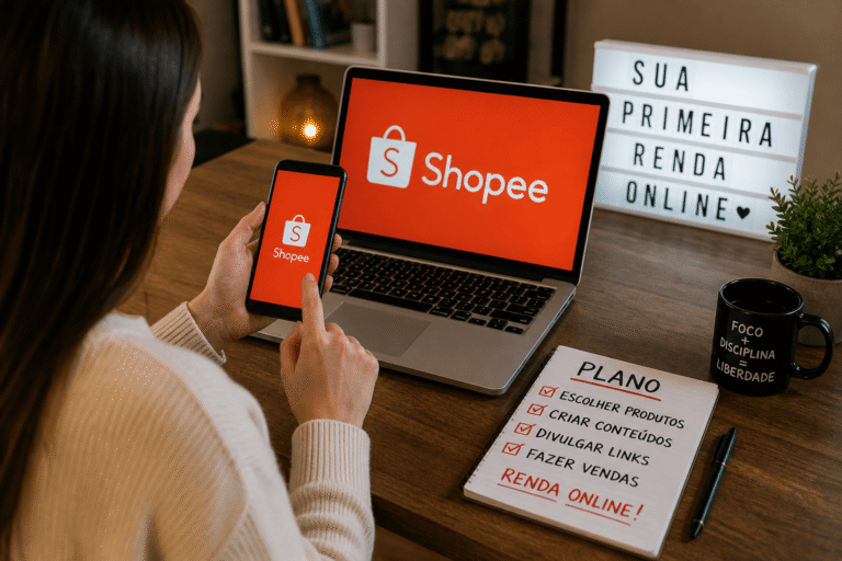 Como sair do zero e fazer sua primeira renda online A forma mais prática de entender como sair do zero e fazer sua primeira renda online é começar com um método simples, acessível e que não exige investimento. Hoje, uma das formas mais reais de fazer isso é usando a Shopee como afiliado. Neste guia, você vai aprender o passo a passo direto ao ponto, focado no que realmente funciona para gerar seus primeiros resultados. O que significa começar do zero na internet Começar do zero significa não ter seguidores, experiência ou dinheiro para investir. E isso é exatamente a realidade da maioria das pessoas. O problema é que muitos desistem rápido porque esperam resultados imediatos. Mas a verdade é que como sair do zero e fazer sua primeira renda online depende muito mais de consistência do que de talento. Por que a Shopee é ideal para iniciantes A Shopee é uma das plataformas mais fáceis para começar. Você não precisa de estoque. Não precisa investir dinheiro. E pode trabalhar apenas com seu celular. O que é ser afiliado da Shopee Você divulga produtos da plataforma. Recebe um link exclusivo. E ganha comissão por cada venda feita através dele. Simples, direto e funcional. Passo a passo para começar do zero na Shopee Agora vamos ao que realmente importa: execução. 1. Crie sua conta de afiliado Entre no programa de afiliados da Shopee. Faça seu cadastro. E gere seus primeiros links de produtos. 2. Escolha produtos com potencial Evite divulgar qualquer produto. Prefira itens que: Resolvem problemas do dia a dia São baratos Chamam atenção visualmente Já têm boas vendas Isso acelera muito seus resultados em como sair do zero e fazer sua primeira renda online. 3. Use o Shopee Vídeo como principal canal Aqui está o grande diferencial. A Shopee entrega tráfego orgânico. Ou seja, você não precisa investir em anúncios. Mas existe uma regra clara: Se o seu vídeo não prende atenção, ele não é entregue. Como o algoritmo da Shopee funciona na prática O algoritmo da Shopee tem um único objetivo: Manter as pessoas dentro do aplicativo o máximo possível. Se o seu conteúdo ajuda nisso, ele cresce. Se não ajuda, ele para. Os sinais que fazem seu vídeo crescer Você precisa focar em cinco pontos principais: Tempo de retenção Se a pessoa assiste até o final, isso é extremamente positivo. Se ela assiste mais de uma vez, melhor ainda. Comentários Mostram que seu conteúdo gerou reação. Compartilhamentos Indicam que o vídeo tem valor real. Curtidas Ajudam, mas têm menos peso. Cliques no produto Esse é o mais importante. É o sinal que mostra que seu conteúdo gera resultado financeiro. Estratégia simples para fazer sua primeira venda Agora vamos ao método prático. Poste vídeos curtos todos os dias Você não precisa aparecer. Você não precisa ser especialista. Você precisa apenas seguir um padrão simples. Estrutura de vídeo que funciona Gancho nos primeiros segundos Mostrar o produto Demonstrar o benefício Finalizar com chamada para ação Exemplo direto "Olha isso aqui que resolve um problema que muita gente tem..." Mostra o produto funcionando. E finaliza com algo simples como: "Link aqui pra ver." Como crescer sem se sobrecarregar Muita gente desiste porque tenta fazer tudo no mesmo dia. A solução é organizar o processo. Use produção em lote Isso significa separar seu trabalho em etapas. Como fazer isso na prática Um dia para planejar Liste ideias. Crie roteiros simples. Um dia para gravar Grave vários vídeos de uma vez. Sem buscar perfeição. Durante a semana Apenas edite e poste. Isso mantém consistência e facilita sua evolução. E consistência é essencial em como sair do zero e fazer sua primeira renda online. Quanto dá pra ganhar no início Seja realista. A primeira venda pode demorar alguns dias ou semanas. Depois disso, começa a evoluir. Resultados comuns no início: Pequenos ganhos diários Crescimento gradual Escala com volume de conteúdo Quanto mais você posta, maior a chance de vender. Erros que você deve evitar Alguns erros travam completamente seus resultados: Postar pouco Desistir rápido Escolher produtos ruins Ignorar como o algoritmo funciona Evitar isso já te coloca na frente da maioria. De zero à sua primeira venda Se você entendeu o básico, já está à frente de muita gente. A Shopee já tem milhões de usuários. Você não precisa criar demanda. Precisa apenas chamar atenção da forma certa. E continuar. Porque como sair do zero e fazer sua primeira renda online não depende de um vídeo. Depende de repetição. E é essa repetição que transforma esforço em resultado.